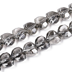 Темно-Серый Гальванизируйте прозрачное стекло бисер нитей, сердце, граненые, с покрытием AB цвета, с половиным покрытием, темно-серый, 15x13x8.5 мм, отверстие : 1 мм, около 50 шт / нитка, 23.62 дюйм (60 см)