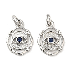 Platinum Brass Cubic Zirconia Pendants, Cadmium Free & Lead Free, Evil Eye, Platinum, 15x11x2mm