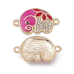 Medium Violet Red Alloy Crystal Rhinestone Connector Charms, with Enamel, Elephant Links, Light Gold, Medium Violet Red, 14.5x23x3mm, Hole: 1.6mm