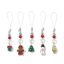 (52) Непрозрачная лаванда 5шт. ручная работа лэмпворк и стекло и натуральный зеленый авантюрин и натуральный окрашенный нефрит машан ремешки для мобильных телефонов, Новогодняя тема, разноцветные, 110~120 мм