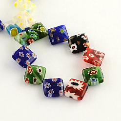 Mixed Color Rhombus Handmade Millefiori Glass Beads Strands, Mixed Color, 12x12x4mm, Hole: 1mm, about 26pcs/strand, 11.4 inch