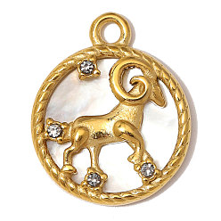 Овен 304 из нержавеющей стали Кристалл Rhinestone подвески, с оболочкой, чары созвездий, ручная полировка, ионное покрытие (ip), реальный 18 k позолоченный, Овен, 19x16 мм, отверстие : 2 мм