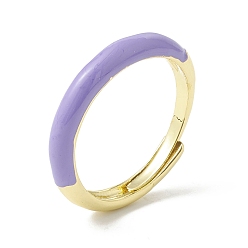 Medium Purple Enamel Adjustable Ring, Real 18K Gold Plated Brass Jewelry for Women, Lead Free & Cadmium Free, Medium Purple, US Size 6~US Size 7 3/4((16.5mm~17.9mm)