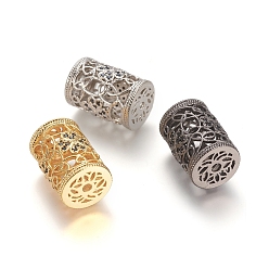 Mixed Color Brass Micro Pave Clear Cubic Zirconia Beads, Long-Lasting Plated, Hollow, Column with Flower, Clear, Mixed Color, 18x12.5mm, Hole: 2mm
