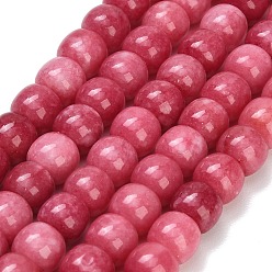 Cerise Dyed Natural White Jade Beads Strands, Barrel, Cerise, 10x8.5mm, Hole: 1mm, about 42pcs/strand, 14.57 inch(37cm)