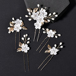 Style 1, gold, 5 per group. U-shaped hairpin with flowers and leaves - bridal wedding hair accessory.