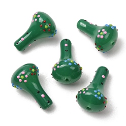 Green Glass Enamel Beads, Hand Drawn Beads, Vase, Green, 25~26x15~16mm, Hole: 1.6mm
