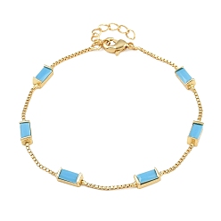 Himmelblau Armbänder aus Messing mit rechteckigen Zirkonia-Gliederketten, mit Box-Ketten, Gestell, langlebig überzogen, echt 18 k vergoldet, Bleifrei und cadmium frei, Himmelblau, 6.69 Zoll (17 cm)