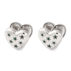 Зеленый 304 серьги-кольца из нержавеющей стали с прозрачным кубическим цирконием для женщин, Сердце звездочкой, цвет нержавеющей стали, зелёные, 13x16x14 мм