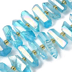 Небесно-голубой Гальванические природный кристалл кварца бусы пряди, граненые, палочка для наггетсов, с бисером, голубой, 11~25x3~9x4~10 мм, отверстие : 1~1.2 мм, около 19~26 шт / нитка, 7.09~7.48'' (18~19 см)
