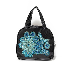 Flower DIY Diamond Painting Handbag Kits, including Rectangle Bag, Acrylic Rhinestones, Diamond Sticky Pen, Tray Plate and Glue Clay, Flower Pattern