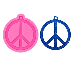 Hot Pink Peace Sign Silicone Molds, Fondant Molds, For DIY Cake Decoration, Chocolate, Candy, UV Resin & Epoxy Resin Jewelry Making, Hot Pink, 84x75x9.5mm, Hole: 5mm, Inner Diameter: 77x69mm