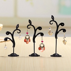 Black 3Pcs 3 Sizes Flower Alloy with Iron Dangle Earrings Display Stands, Photo Props, Black, 7.5x10.5~13.5cm, 1pc/size