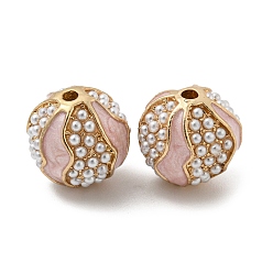 Pink Alloy Enamel Beads, with ABS Plastic Imitation Pearl, Round, Golden, Pink, 13mm, Hole: 2mm