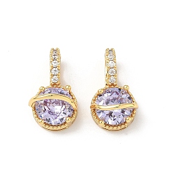 Фиолетовый Латунные микро проложить кубического циркония подвески, круглые подвески, реальный 18 k позолоченный, фиолетовые, 18x10.5x10 мм, отверстие : 5x3 мм