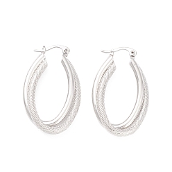 Real Platinum Plated Chunky Textured Huggie Hoop Earrings for Women, Real Platinum Plated, 35x22x5mm, Pin: 0.3mm