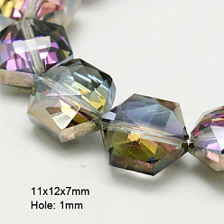 Purple Electroplate Glass Beads, Half Plated, Faceted, Hexagon, Purple, 11x12x7mm, Hole: 1mm