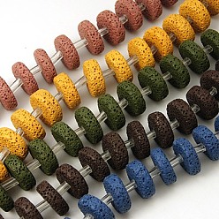 Mixed Color Natural Lava Rock Beads Strands, Dyed, Heishi Beads, Disc/Flat Round, Mixed Color, 20x7mm, Hole: 1mm