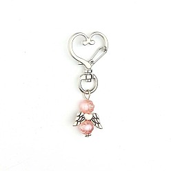 Pink Alloy & ABS Imitation Pearl Pendant Decorations for Women, Heart, Pink, 6.2cm