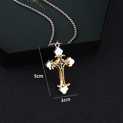 Gold Alloy Enamel Crucifix Cross Pendant Necklace for Easter, Gold, 27.56 inch(70cm)