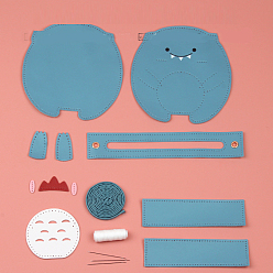 Steel Blue DIY Dinosaur Purse Making Kits, Including PU Fabric, Bag Handles, Zipper, Needle and Wire, Steel Blue, 20x18x5cm
