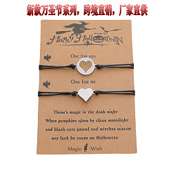 B00119-2 Halloween Heart Charm Stainless Steel Braided Bracelet - Fashionable and Unique!