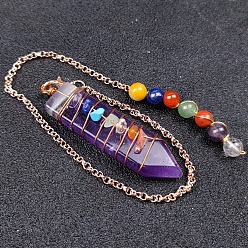 Amethyst Natural Amethyst & Mixed Stone Braided Bullet Dowsing Pendulum Pendant Decorations, Chakra Yoga Theme Jewelry for Home Display, 48~52mm