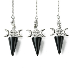 Обсидиан Биолокационный маятник из натурального обсидиана, большие подвески, с тройным лунным реечным покрытием, фурнитура из латуни с платиновым покрытием, без кадмия и без свинца, 220~230 мм, отверстие : 1.5~2 мм