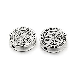 Antique Silver Tibetan Style Alloy Flat Round Beads, with Jesus and Latin Cross, For Easter, Lead Free & Cadmium Free, Antique Silver, 10x2.5mm, Hole: 1mm