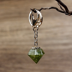 Peridot Natural Peridot Chips Inside Resin Diamond Keychain, Pendant: 3x2.5cm