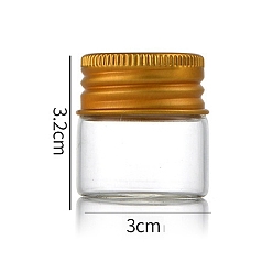 Golden Clear Glass Bottles Bead Containers, Screw Top Bead Storage Tubes with Aluminum Cap, Column, Golden, 3x3cm, Capacity: 12ml(0.41fl. oz)