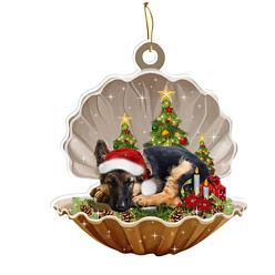 Black Cute Acrylic Shell Dog Pendants Decoration, for Christmas Tree Hanging Ornaments, Black, 80mm