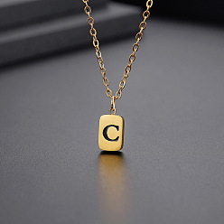 Letter C Titanium Steel Rectangle with Initial Letter Pendant Necklace with Cable Chains for Women, Golden, Letter.C, 17.72 inch(45cm)
