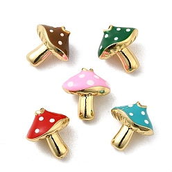 Mixed Color Rack Plating Brass Enamel Beads, Cadmium Free & Lead Free, Real 18K Gold Plated, Mushroom, Mixed Color, 12.5x12x9mm, Hole: 1.6mm
