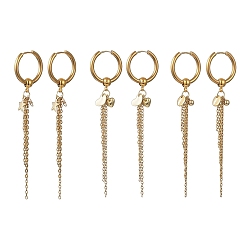 Mixed Shapes 3 пары 3 стили 304 серьги-кольца из нержавеющей стали для женщин, подвеска-цепочка с кабелем, золотые, разнообразные, 90x20~21x2.5 мм, о 1ПК/стиль