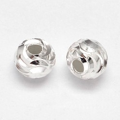 Silver Fancy Cut 925 Sterling Silver Round Beads, Silver, 8mm, Hole: 1.5mm, about 44pcs/20g
