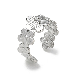 Stainless Steel Color 304 Stainless Steel Cuff Open Ring Setting, with Loop, Flower, Stainless Steel Color, 11mm, Hole: 2.5x2mm, US Size 8 1/2(18.5mm)