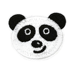 Black Computerized Embroidery Cloth Iron on/Sew on Patches, Costume Accessories, Appliques, Panda Head, Black, 33x41mm