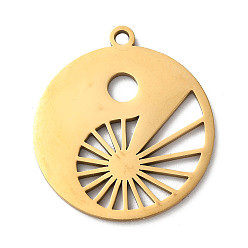 Golden 201 Stainless Steel Pendants, Laser Cut, Flat Round with Fibonacci Spiral Charm, Golden, 28x25x1.2mm, Hole: 2mm