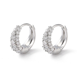 Real Platinum Plated Brass Micro Pave Cubic Zirconia Hoop Earrings, Ring, Real Platinum Plated, 14x5.5mm