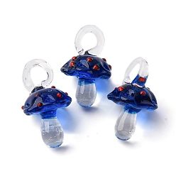 Полуночно-синий Подвески лэмпворк ручной работы, неровный, гриб, темно-синий, 24.5~29.5x15~18.5 мм, отверстие : 2~5 мм