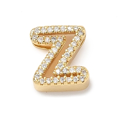 Letter Z Латунные микро-паве прозрачные кубические цирконии начальные многорядные звенья, реальный 18 k позолоченный, без кадмия и без свинца, долговечный, стойки покрытие, Письмо Z, 10~11.5x7~12.5x4~4.5 мм, отверстие : 1.5~1.8x1.8~4 мм
