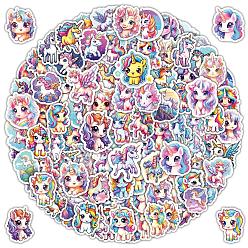 Mixed Color 100Pcs Unicorn PVC Adhesive Stickers Set, for DIY Scrapbooking and Journal Decoration, Mixed Color, 45~52.5x35~49.5mm