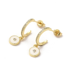 WhiteSmoke Ring & Evil Eye Real 18K Gold Plated Brass Stud Earrings, Half Hoop Earrings with Cubic Zirconia and Enamel, WhiteSmoke, 22.5x7mm