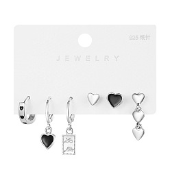 5612701 Minimalist Black Heart Earrings Set for Women, Trendy and Unique Ear Studs and Ear Cuffs