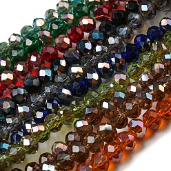 Mixed Color Electroplate Glass Beads Strands, Half Plated, Rainbow Plated, Faceted, Rondelle, Mixed Color, 6x5mm, Hole: 1mm, about 85~88pcs/strand, 16.1~16.5 inch(41~42cm)