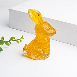 Citrine Resin Rabbit Display Decoration, with Natural Citrine Chips inside Statues for Home Office Decorations, 80x45mm
