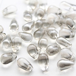 Argent Perles de verre tchèques transparentes, top foré, larme, argenterie, 9x6mm