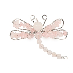 Розовый Кварц Броши из натурального розового кварца, латуни и железа, стрекоза, платина, 45~52x51~52 мм