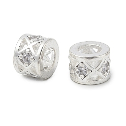 Серебро Латунные микро проложить Цирконий Европейский бисером, бусины с большим отверстием, без свинца и без кадмия, колонка, серебряные, 8x6 мм, отверстие : 4.5 мм